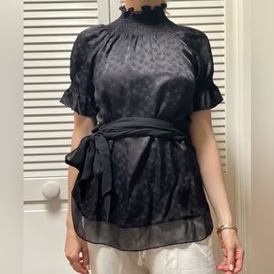 Black silk top with wrap around bow